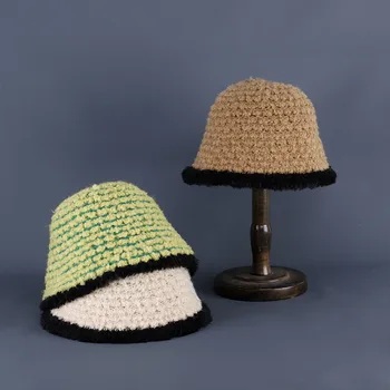 мозайка нова шапка-панама Японската Мека вязаная дамски Корея вязаная топла зимна шапка Градинска облекло удебелена шапка за басейна вълнена зимна шапка