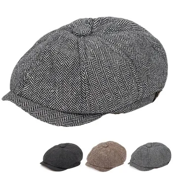 Мъжка шапка за шофиране Ivy Gatsby с плосък покрив, на есенно-зимните модни осмоъгълен шапки вестникарче.