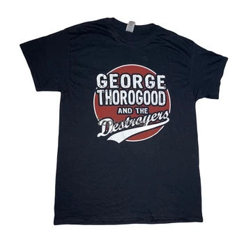 Мъжки t-shirt George Thorogood And The Destroyers I Drink Alone с черна ивица среден размер