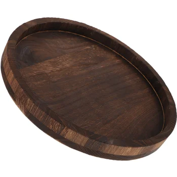Настолна дървена кръгла чиния държач за чаена лампи, дървен държач, поднос в селски стил