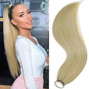 Натрупване на конска опашка, дълги прави синтетични косми, за жени, режийни конские опашки, външен перука от 24 инча за бели и черни жени
