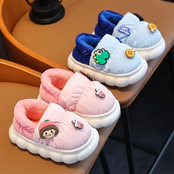 Нова Зимна Детска Начална Памучен Обувки С Хубав Модел от Анимационен филм За Деца, Топло устойчива на плъзгане Обувки За Момчета И Девоче