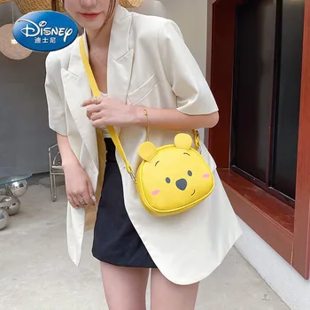 Нова скъпа дамска чанта-месинджър Disney с Мечо пух, чанта-месинджър от изкуствена кожа с цип, чанта за съхранение с голям капацитет, модерна универсална чанта за момичета