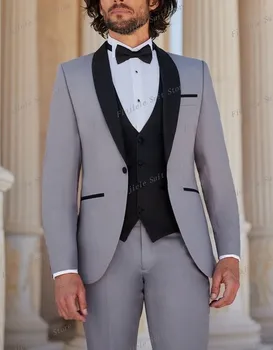 Нови мъжки бизнес костюм за младоженеца, Сватбена парти, комплект от 3 теми, Смокинг за официални събития, жилетка, панталони F17