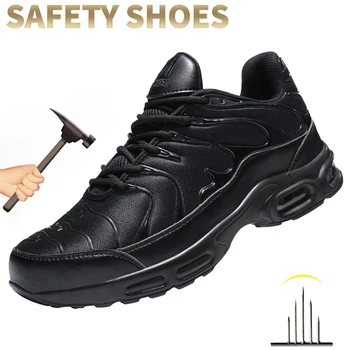 Обувки със Стоманени Пръсти за Мъже, Неразрушаемая Работна Обувки, Лека Нескользящая Защитни Обувки Със Стоманени Пръсти, Маратонки С Въздушна Амортизация