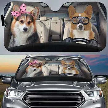 Подарък за кученце Corgi зад волана на колата за любителите на кучета сенника на предното стъкло