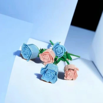 Романтична блок от цветове на рози, Неподвластна на министерството на отбраната, Строителен комплект за букета, Пластмасов Растителен тухла, Начало декор, подарък за Деня на майката за рожден Ден за момиче