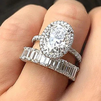 Сватбени комплекти Huitan, Годежни пръстени за жени, модерни и блестящи пръстени с кубическим цирконием, годежни пръстени за предложения за ангажимента, модни бижута 2022 г.
