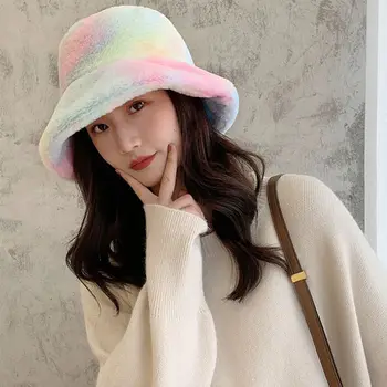 Сгъваема есенно-зимната шапка от полиестер с розови равенство-боя, в корейски стил от изкуствена кожа, дамски рибарска шапка