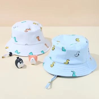 Сладко детска шапка-кофа с динозавром, шапка рибар с анимационни принтом за малки момчета и момичета, лятна Регулируеми Детски панама, слънчеви шапки Gorras