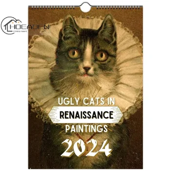 Стенен календар в 2024 година, Забавен арт подарък-нов, Грозни котки в живописта от епохата на Възраждането 2024 A4