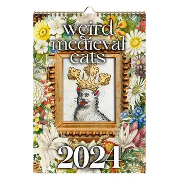 Стенен календар с котки в 2024 година, Декоративен Окачен Весел месечен календар със снимки на котки, домашни стенен художествени плакати за учебната спални