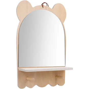 Стенно огледало в коридора Декоративно огледало в дървена рамка Очарователно Домашно огледало с рафт и куки