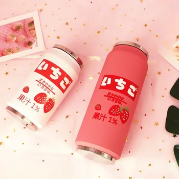 Творчески кутии за напитки на Японския сок цвят карамел от неръждаема стомана, Термос, Преносима модни слама чаша за студенти унисекс