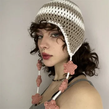 Топлите възли шапки YILEEGOO с ушанками Stellate шапки за жени Зимни гранжевые шапка с череп, свързани с кука