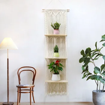 Трехслойная Подвесная декоративна закачалка за растения, тъкани ресни гоблен в стил бохо, стенни полк