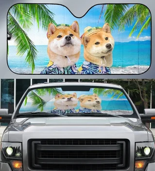 Хавайски куче Shiba-Ин за Летен плаж, Авто Козирка от Кокосовата Палма, Подарък за Фен Shiba-Ин, Автоматичен козирка Hawaii Настроението на Предното стъкло