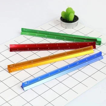 Цветна 15-см триъгълна линия Алуминиева скала Пропорции богат на функции метална скала от сплав regua desenho Измервателни Инструменти