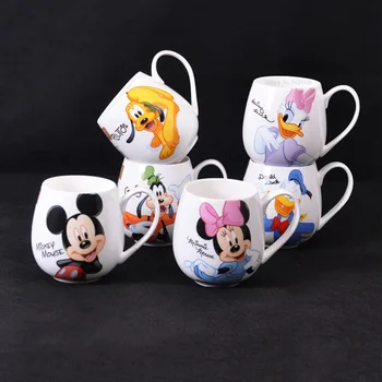Чаши за кафе Disney с Мики Маус и Мини Маус, Чаши за мляко със сладки анимационни Доналд, Креативни Модни чаши с дръжка, детска чаша за вода 300 мл
