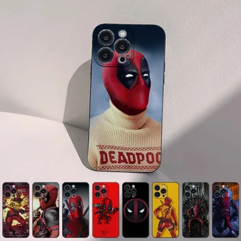Черен калъф за телефон Deadpool за iPhone 14 15 Плюс 13 12 Mini 11 Pro Max X XR Xs Se 2022 Черен силиконов калъф