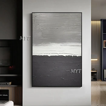 Черно-бяла текстура Акрил, платно Стенно изкуство, Ръчно Рисувани с маслени Бои Декор на стените Акрил, платно Изделия за дома
