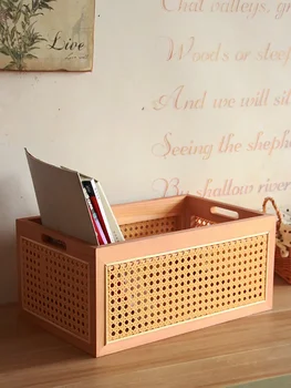 Японски кутия за съхранение от масивна дървесина, изтъкан от ратан, чай кафе, кутия за закуски, жабката, кошница за съхранение на играчки, тъкани, изработени от бамбук, кошница за съхранение